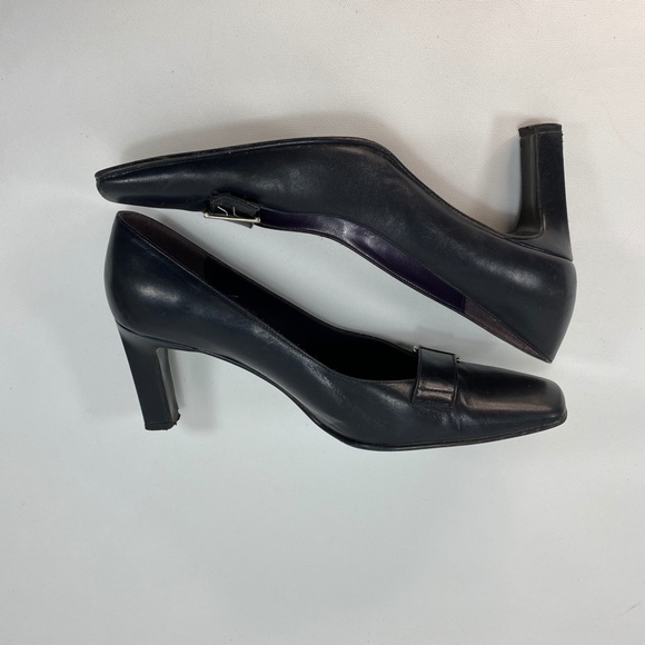 Aetienne Aigner Leather Cuddles Black Heels Pumps Square Toes Silver Buckle 8 M - Picture 6 of 9